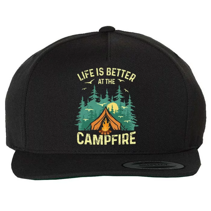 Funny Camping Lover Design For Men Women Camping Vacationist Wool Snapback Cap