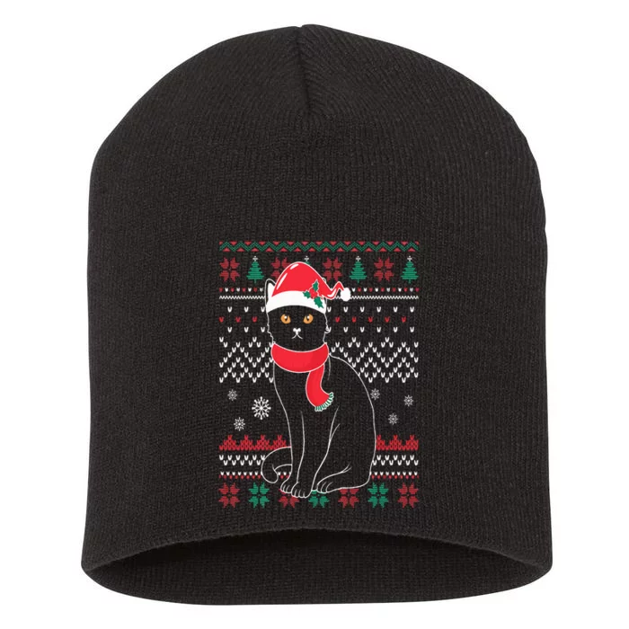 Funny Cat lovers Cute Cat Santa Hat Ugly Christmas Sweater Short Acrylic Beanie