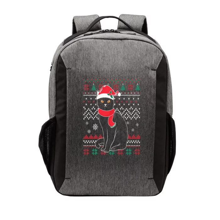 Funny Cat lovers Cute Cat Santa Hat Ugly Christmas Sweater Vector Backpack