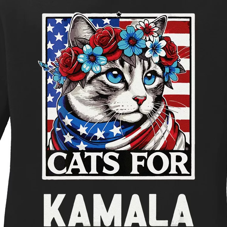 Funny Cat Ladies For Kama La Flor 2024 President Kamala Ladies Long Sleeve Shirt