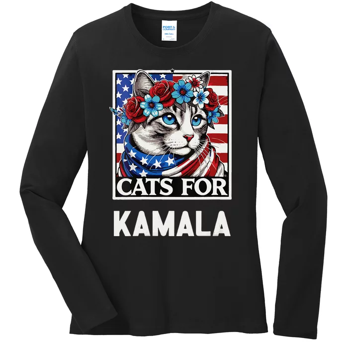 Funny Cat Ladies For Kama La Flor 2024 President Kamala Ladies Long Sleeve Shirt