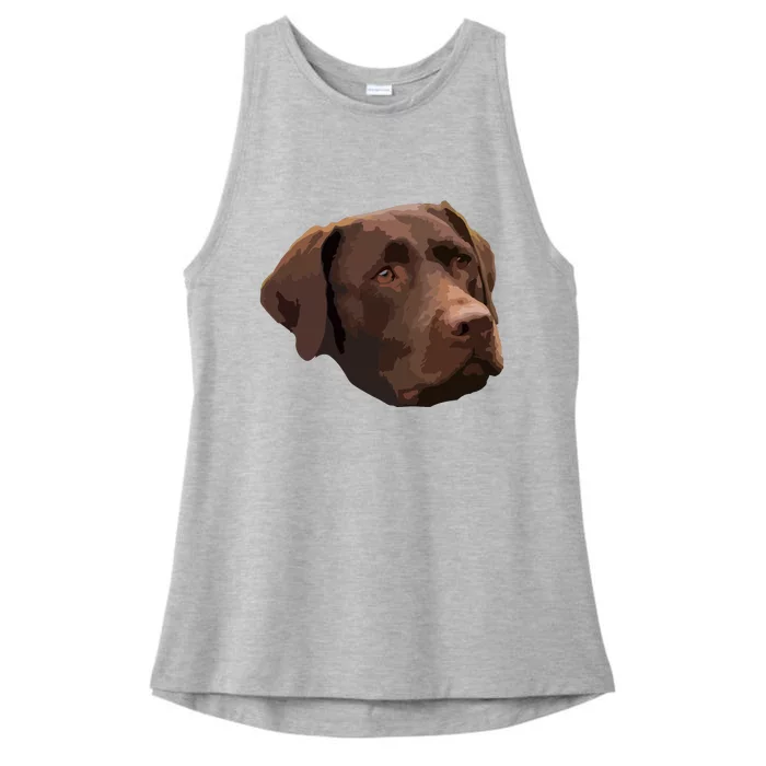 Funny Chocolate Lab Labrador Retriever Dog Head Ladies Tri-Blend Wicking Tank