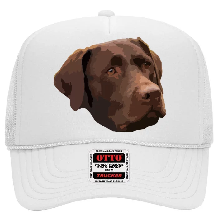 Funny Chocolate Lab Labrador Retriever Dog Head High Crown Mesh Trucker Hat