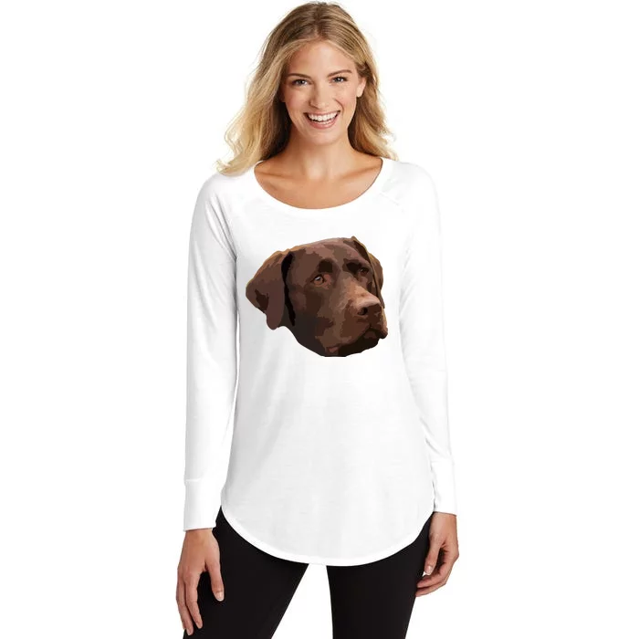 Funny Chocolate Lab Labrador Retriever Dog Head Women's Perfect Tri Tunic Long Sleeve Shirt