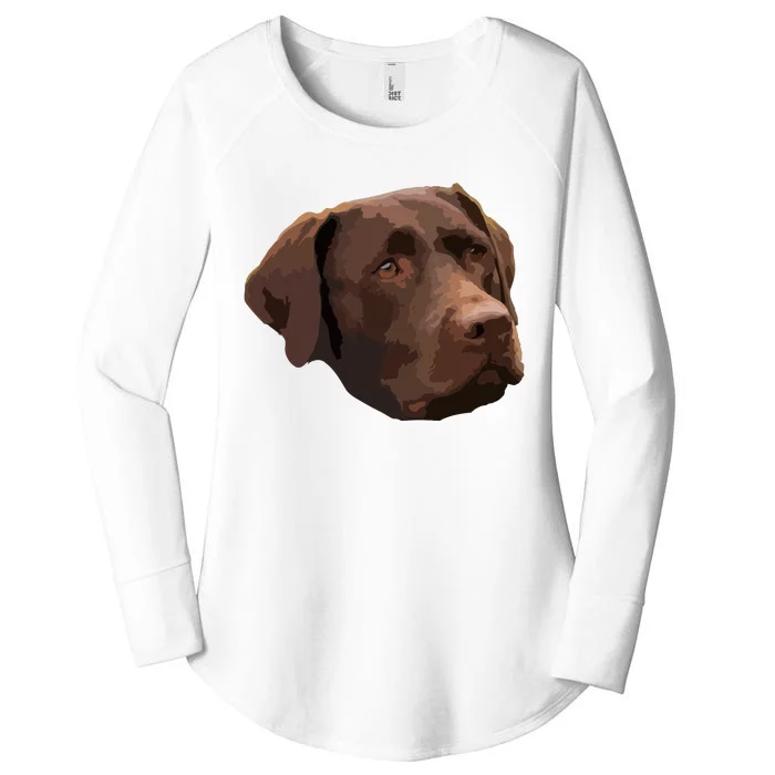 Funny Chocolate Lab Labrador Retriever Dog Head Women's Perfect Tri Tunic Long Sleeve Shirt