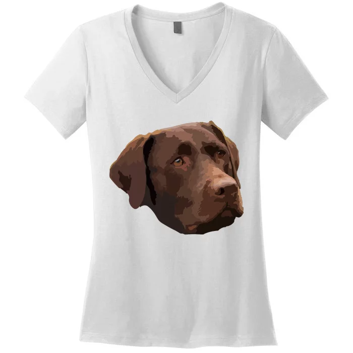 Funny Chocolate Lab Labrador Retriever Dog Head Women's V-Neck T-Shirt