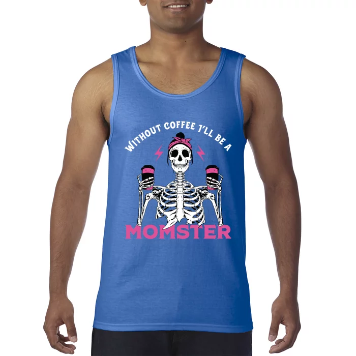 Funny Coffee Lover Mom Skeleton Pink Skull Momster Halloween Gift Tank Top