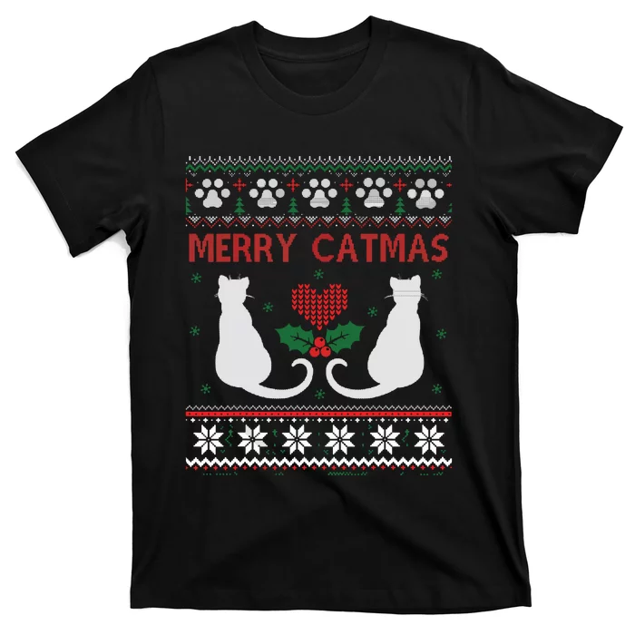 Funny Cat Lover Merry Catmas Ugly Christmas T-Shirt