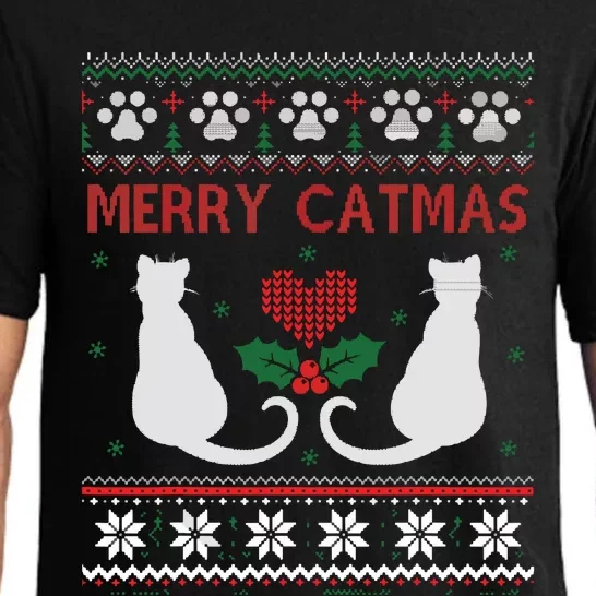 Funny Cat Lover Merry Catmas Ugly Christmas Pajama Set