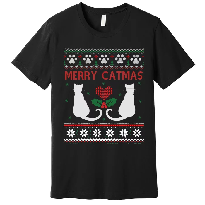 Funny Cat Lover Merry Catmas Ugly Christmas Premium T-Shirt