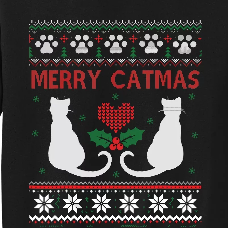 Funny Cat Lover Merry Catmas Ugly Christmas Tall Sweatshirt