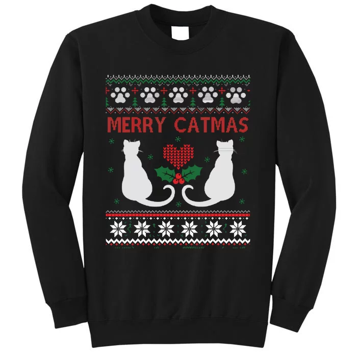 Funny Cat Lover Merry Catmas Ugly Christmas Tall Sweatshirt