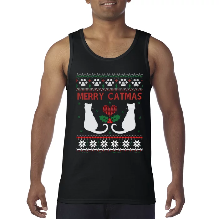 Funny Cat Lover Merry Catmas Ugly Christmas Tank Top