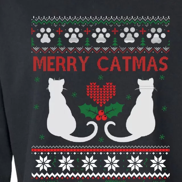 Funny Cat Lover Merry Catmas Ugly Christmas Cropped Pullover Crew