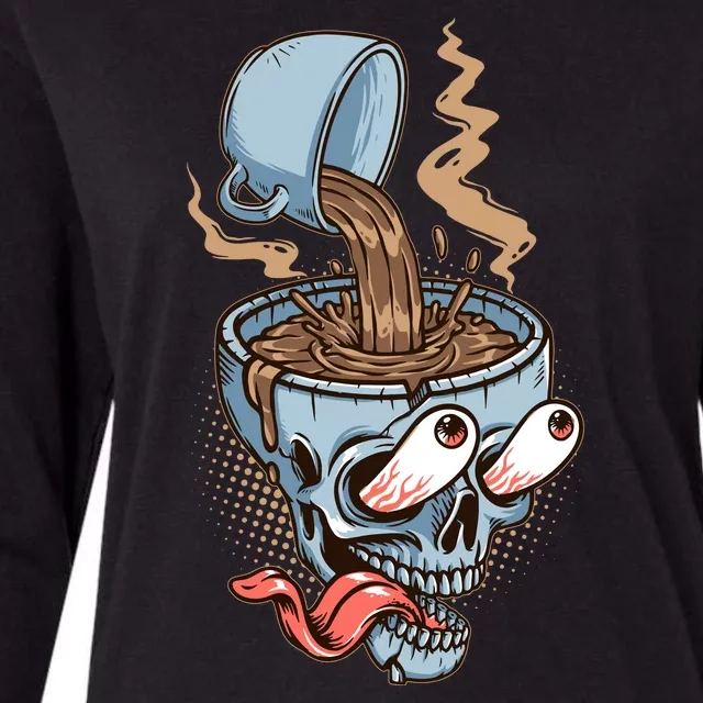 Funny Coffee Lover Addict Skull Womens Cotton Relaxed Long Sleeve T-Shirt