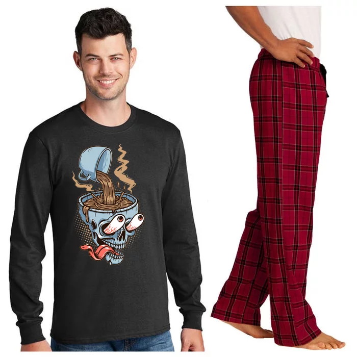 Funny Coffee Lover Addict Skull Long Sleeve Pajama Set