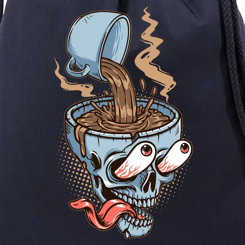 Funny Coffee Lover Addict Skull Drawstring Bag