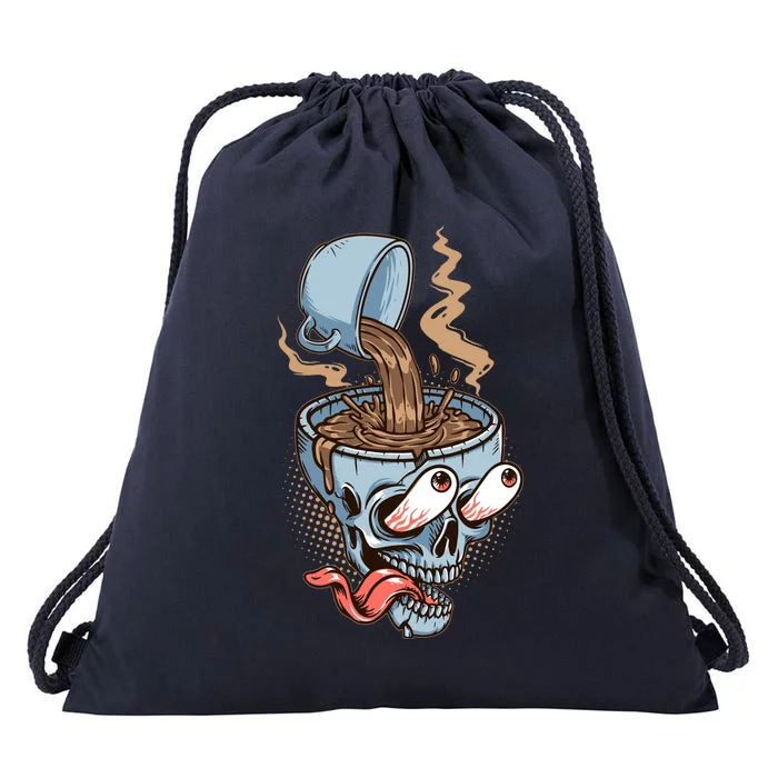 Funny Coffee Lover Addict Skull Drawstring Bag