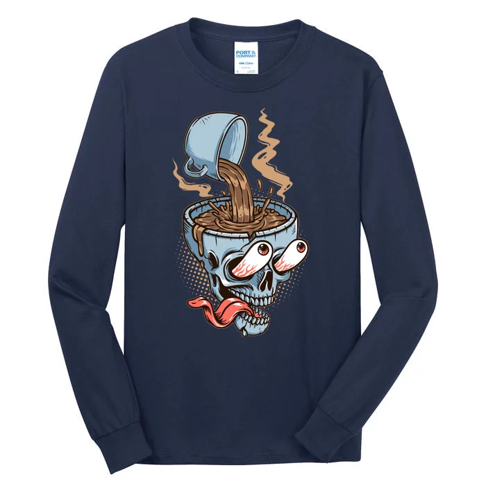 Funny Coffee Lover Addict Skull Tall Long Sleeve T-Shirt