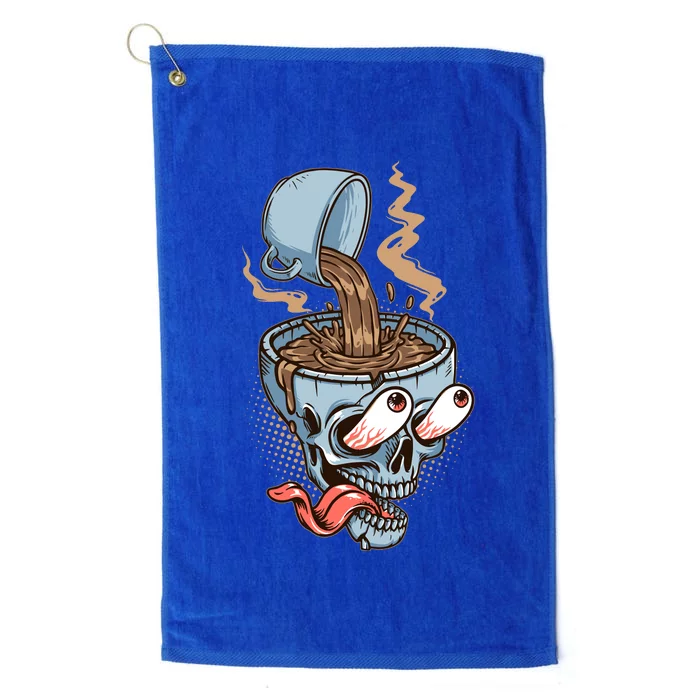 Funny Coffee Lover Addict Skull Platinum Collection Golf Towel