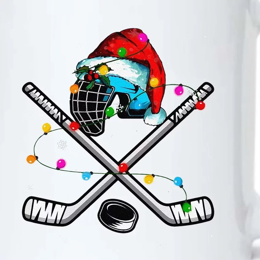 Funny Christmas Lights Hockey Santa Hat Sport Hockey Lover Gift Black Color Changing Mug