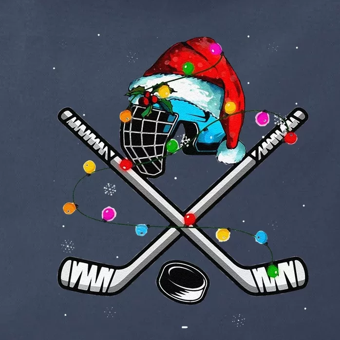 Funny Christmas Lights Hockey Santa Hat Sport Hockey Lover Gift Zip Tote Bag