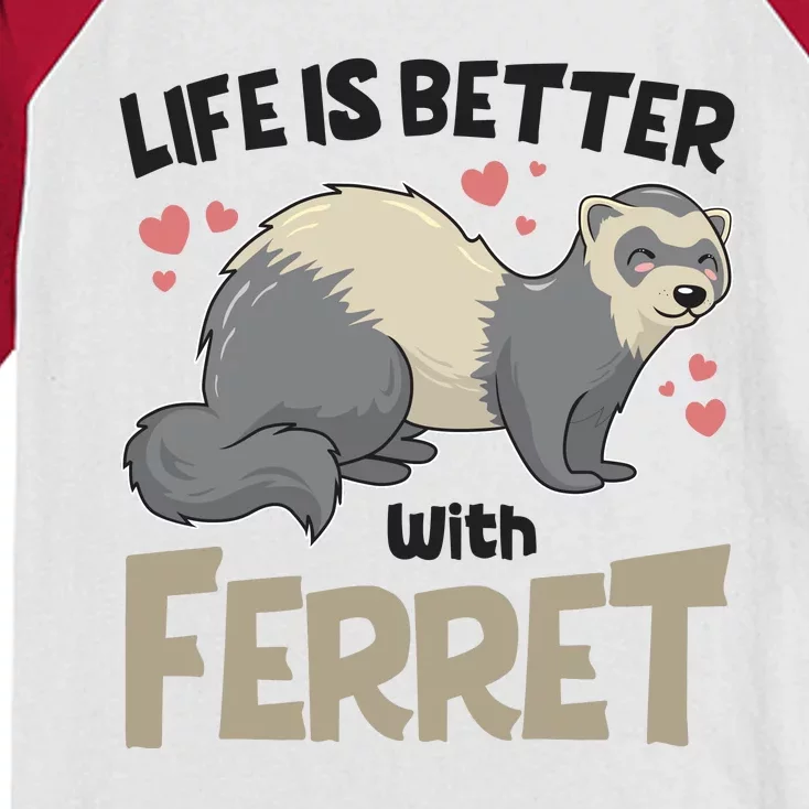 Funny Cute Life Is Better With Ferret Kids Colorblock Raglan Jersey