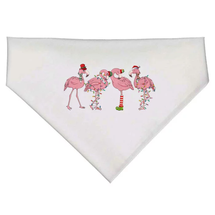 Flamingo Christmas Lights Pink Flamingo Xmas Squad Funny Gift USA-Made Doggie Bandana