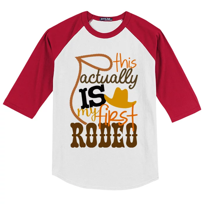 Funny Country Life Howdy This Actually Is My First Rodeo Kids Colorblock Raglan Jersey