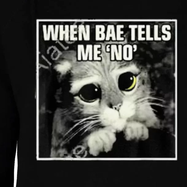 Funny Cat Meme When Bae Tells Me No Womens Funnel Neck Pullover Hood