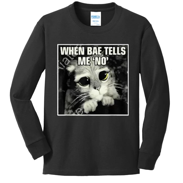 Funny Cat Meme When Bae Tells Me No Kids Long Sleeve Shirt