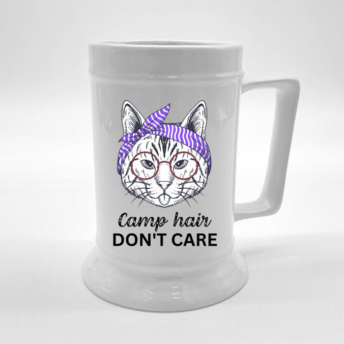 Funny Cat Messy Bun Camp Hair Dont Care Gift Front & Back Beer Stein