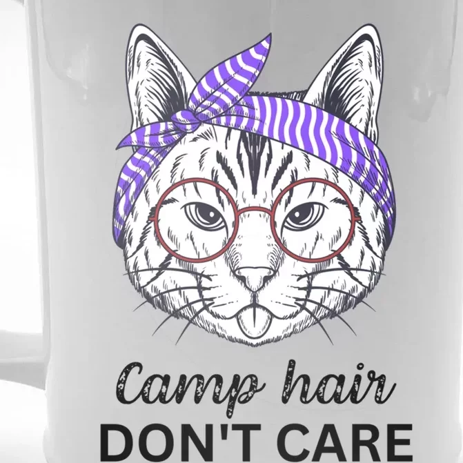 Funny Cat Messy Bun Camp Hair Dont Care Gift Front & Back Beer Stein