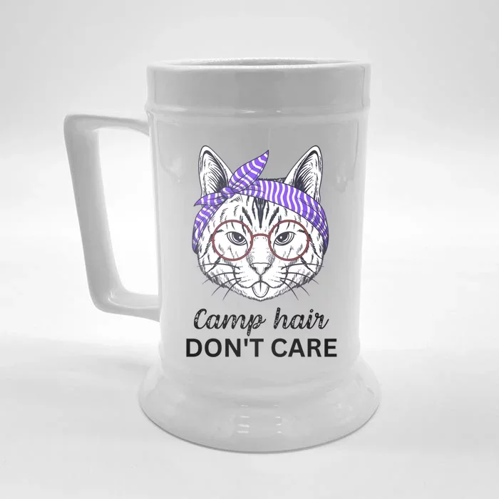 Funny Cat Messy Bun Camp Hair Dont Care Gift Front & Back Beer Stein