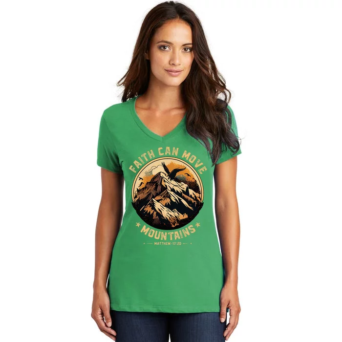 Faith Can Move Mountains Christian Women's V-Neck T-Shirt