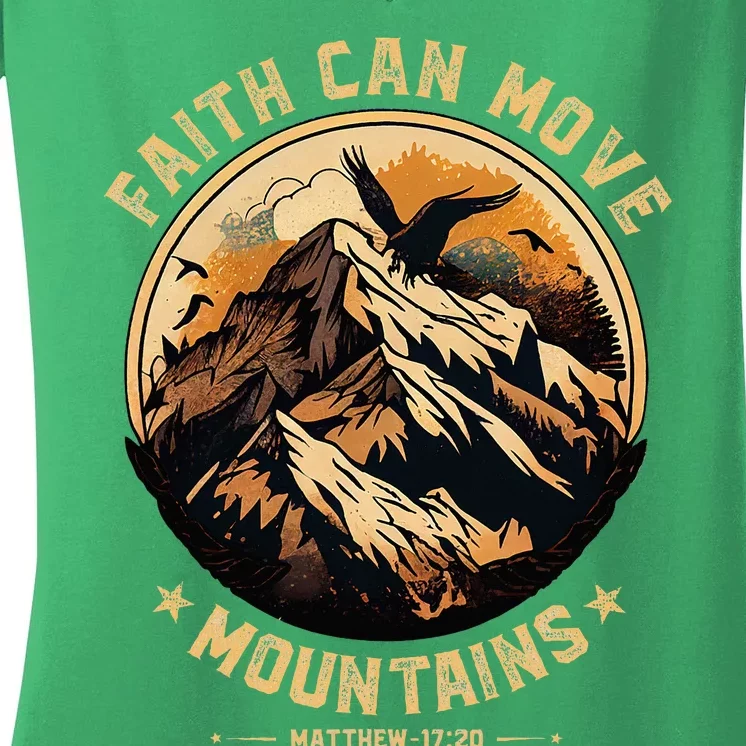 Faith Can Move Mountains Christian Women's V-Neck T-Shirt