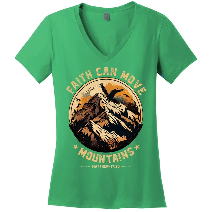 Faith Can Move Mountains Christian Women's V-Neck T-Shirt