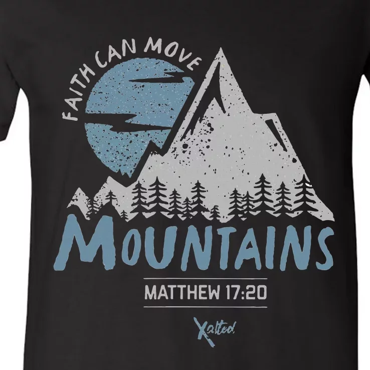 Faith Can Move Mountains Christian V-Neck T-Shirt