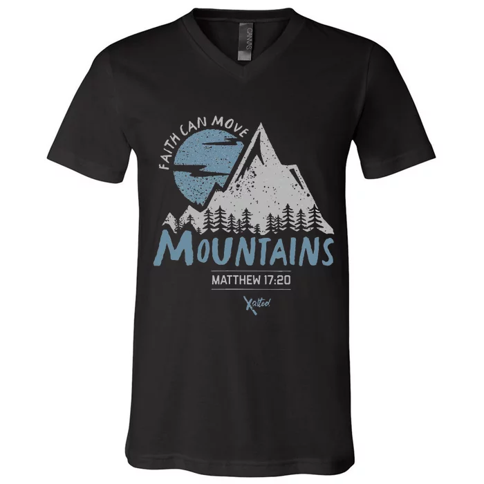 Faith Can Move Mountains Christian V-Neck T-Shirt