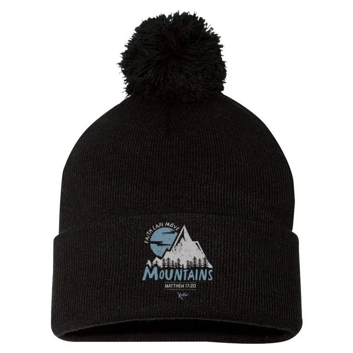 Faith Can Move Mountains Christian Pom Pom 12in Knit Beanie