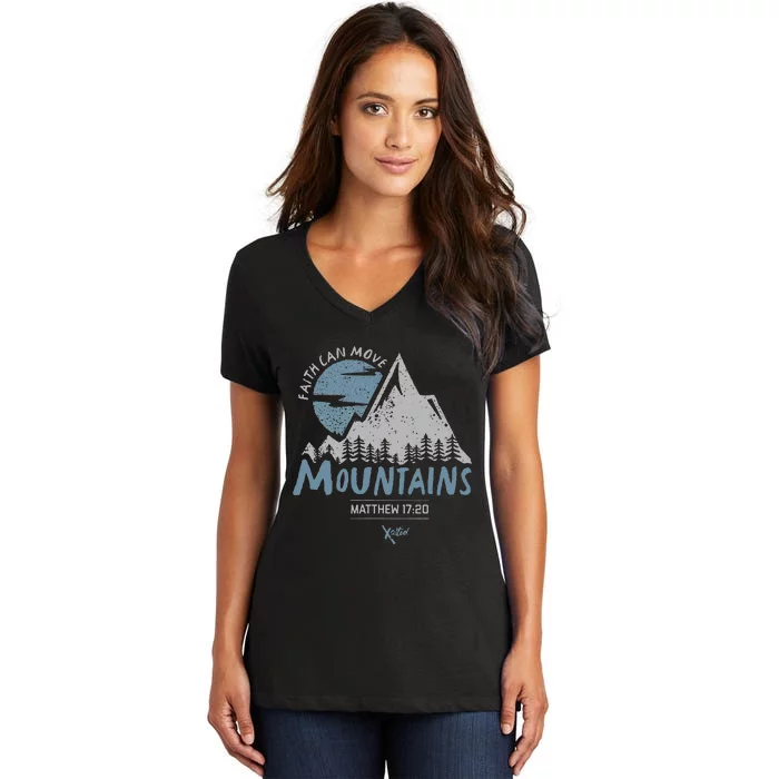 Faith Can Move Mountains Christian Women's V-Neck T-Shirt