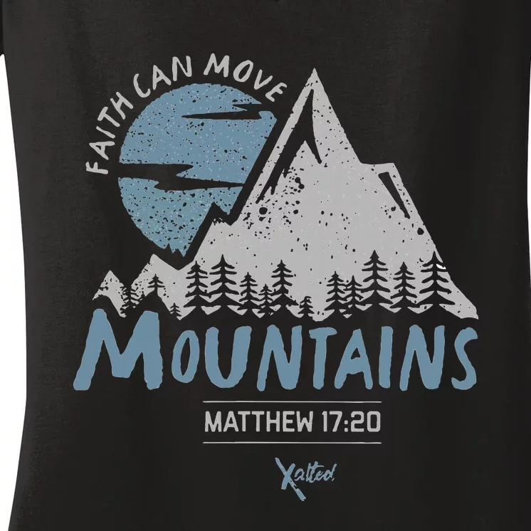 Faith Can Move Mountains Christian Women's V-Neck T-Shirt