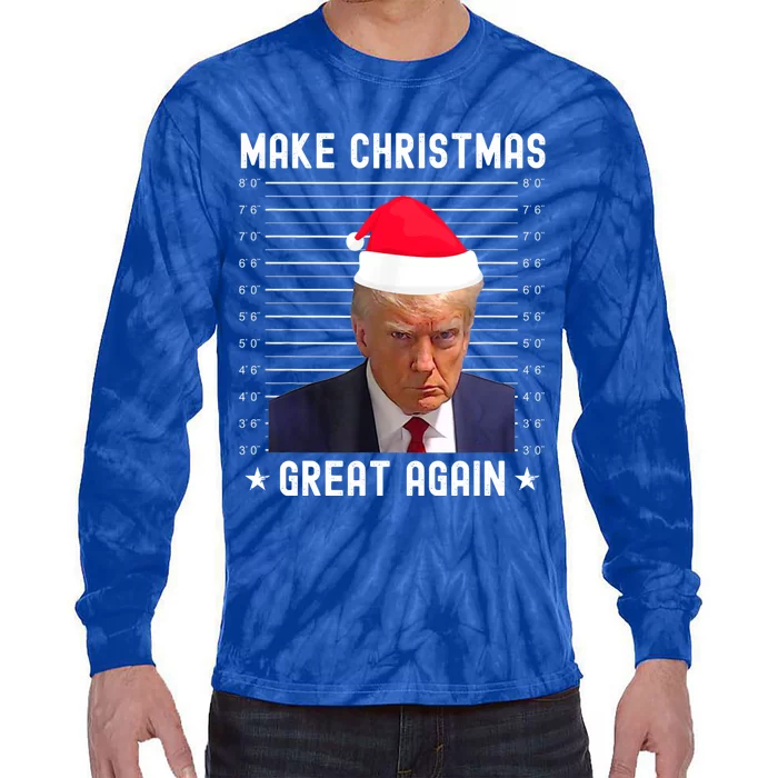 Funny Christmas Make Christmas Great Again Trump Mug Shot Gift Tie-Dye Long Sleeve Shirt