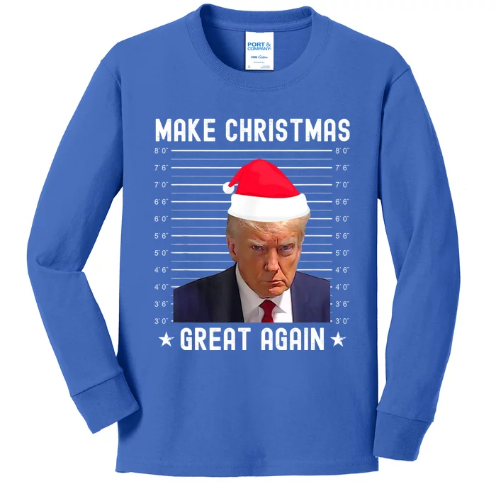 Funny Christmas Make Christmas Great Again Trump Mug Shot Gift Kids Long Sleeve Shirt