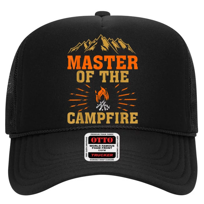 Funny Camping Master Of The Campfire High Crown Mesh Trucker Hat