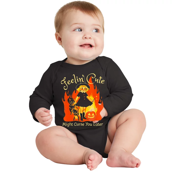 Feeling Cute Might Curse You Later Cute Witch Baby Long Sleeve Bodysuit