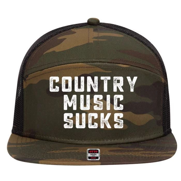 Funny Country Music Gifts Pop Country Sucks 7 Panel Mesh Trucker Snapback Hat