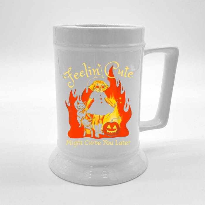 Feeling Cute Might Curse You Later Cute Witch Front & Back Beer Stein