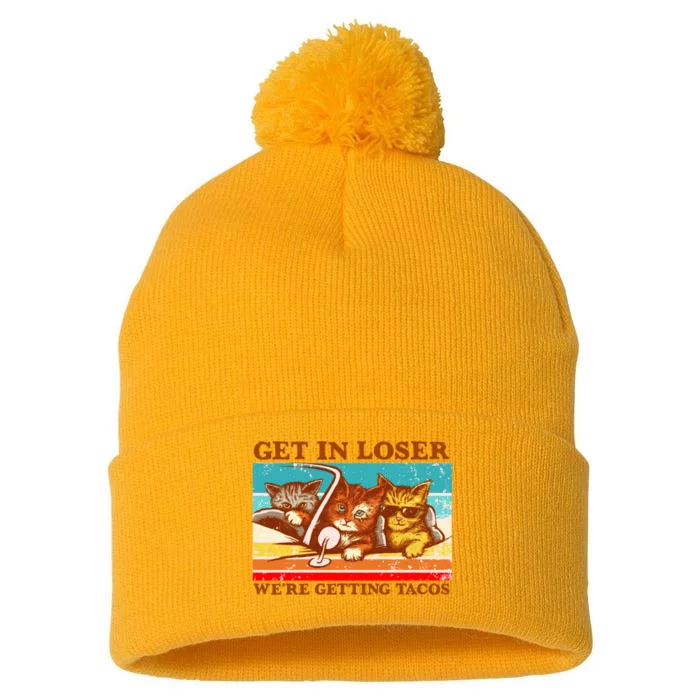 Funny Cats Memes Get In Loser We're Getting Tacos Pom Pom 12in Knit Beanie