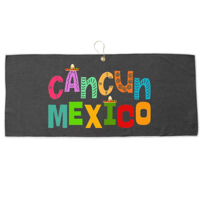 Funny Cancun Mexico Sombrero Colorful Typography Large Microfiber Waffle Golf Towel